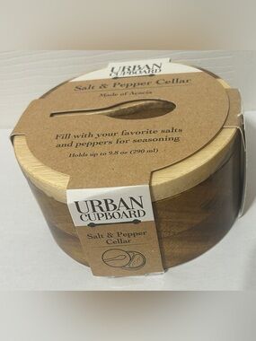 Urban Cupboard Acacia Wood Salt & Pepper Cellar With Spoon & Swivel Lid NEW
